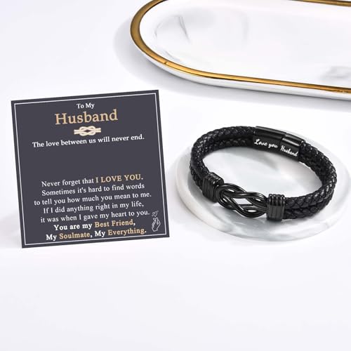 Mens Boys Leather Bracelet Gifts for Son Brother Grandson Nephew Husband Dad Uncle, Love You Infinity Bracelets Jewelry Christmas Valentines Day Birthday Graduation Gifts for Teen Boy Men Him4