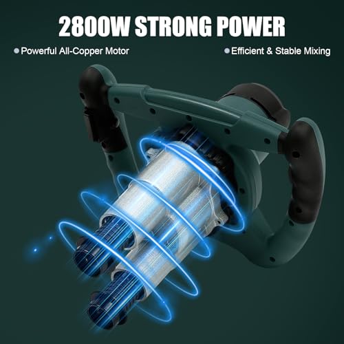 2800W Handheld Electric Concrete Mixer, Cement Mixer Dual Paddle, Portable Mortar Mixer with 6 Adjustable Speed, Electric Concrete Plaster Grout Paint Mortar Mixer Machine