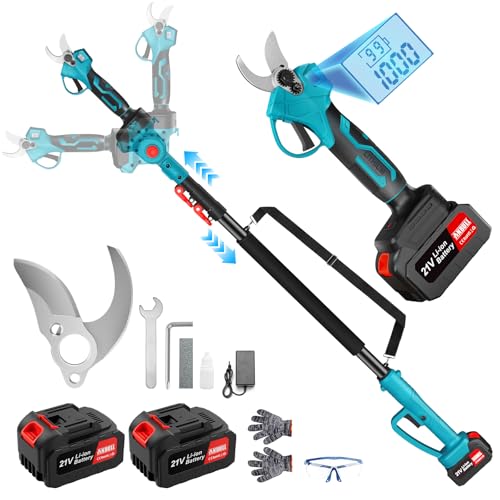 Anbull Forbici Elettriche per Potatura 2 in 1 con Asta Telescopica, Altezza Massima 4.6m, Taglio 40mm, Motore Brushless 500W, 2*Batterie 4000mAh e Display LCD, per Giardino, Alberi e Cespi