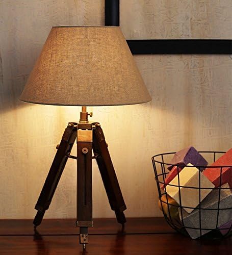 NauticalMart Classic Designer Wood and Beige Color Tripod Table LAMP (Shade Not Included)