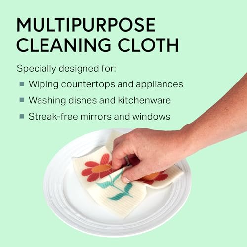 Image of Swedish Wholesale Dishcloths Reusable 8 inch x 7 inch Sponge Cloths, Bulk 10 Pack of High Absorbent Cellulose Dish & Kitchen Cleaning Hand Towels, Wring to Dry & Machine Wash, Odor Resistant, Red Flower