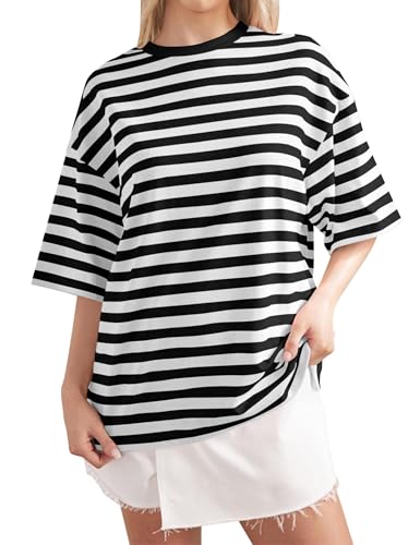Women Oversized Striped Shirt Black Color Block Short Sleeve