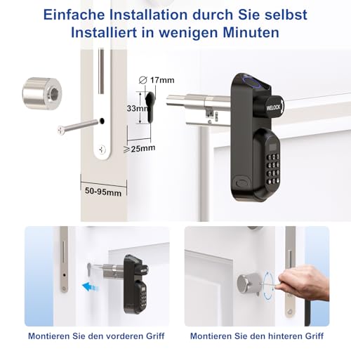 WELOCK U81 Smart Lock,Türschloss Fingerabdruck,Elektronisches Türschloss Code mit RFID Karte,APP und WiFi,Fingerabdruck Schloss Haustür IP65,Smartes Schloss Schließzylinder für Türen von 50-95mm – Bild 6