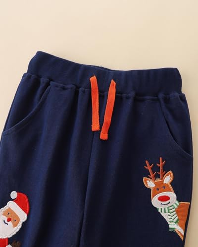 Meufam Toddler Boy Sweatpants Kids Sport Jogger Cotton Casual Santa Reindeer Embroidered Lounge Playwear Sweats Pants3