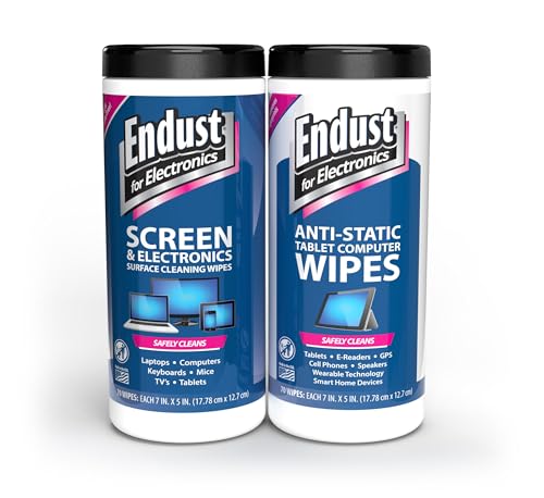 Endust For Electronics Screen Cleaner Wipes, Electronics Surface Cleaning Wipes, For Tablet, E-Reader, Monitor, Laptop, Phone, TV, GPS, Pre-Moistened, Alcohol & Ammonia Free, 140 Count (Pack of 2) (11506+12596)