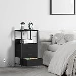 Table de chevet avec borne de recharge, grand stand de nuit avec tiroirs USB Ports et sorties Table de chevet noire avec tiroirs en tissu Table de côté avec rangement pour salon, chambre, bureau