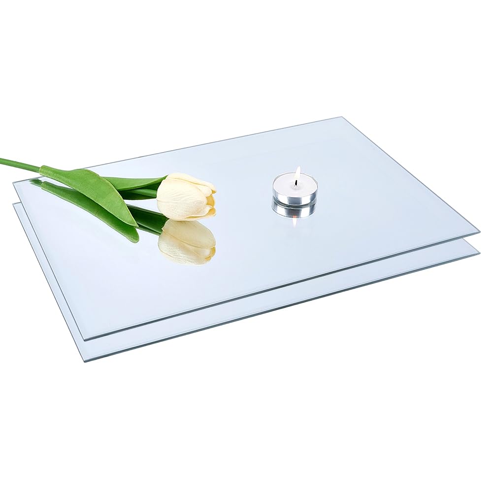 OLYCRAFT 2pcs 30.5x20.3cm Rectangle Glass Mirror Tiles 2.5mm Thickness Decorative Glass Mirrors Glass Tile Craft Mirror Candle Plate for Wall Table Wedding Cabinet Centerpieces DIY Crafts