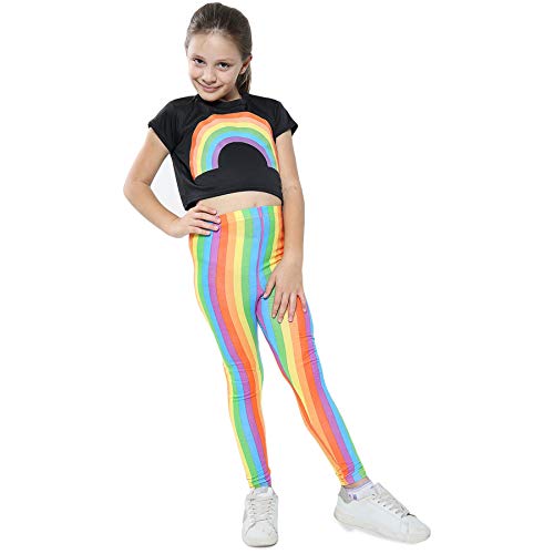 Crop Top negro con arco iris para niñas de 5 a 13 años