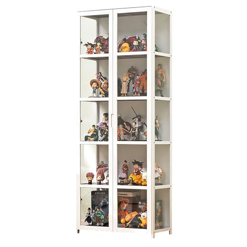 JSLJJBD Vitrina De Acrílico Vitrina Expositora para Colecciones Estanteria con Puertas Muebles De Salon Diseño De Puerta Doble, Transparente En Tres Lados, Gran Capacidad De Carga 62x33x161cm White
