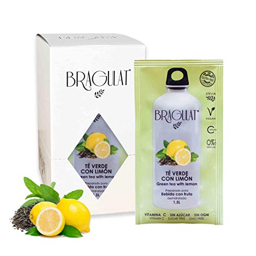 BRAGULAT | Bebida de Fruta con Té Verde y Limón | Bebidas y Refrescos Instantáneas en Polvo | Saborizantes Sin Azucar, con Vitamina C y B12 | 15 Sobres