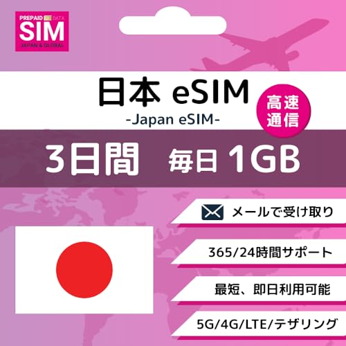 [ ���{ eSIM ] �I�����C���ŒZ�������s�i���[�����j�b�I�ׂ�e�ʁE�����b�����pOK�b���S24���ԓ��{��T�|�[�g�b�ᑬ�������t�� (3days_daily1GB)