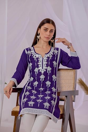 Image of Sidhidata Women's Rayon Sequence & Beads Embroidered Kurti (Kurti Beads)
