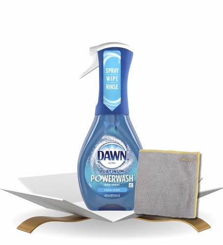 Dawn Platinum Powerwash Fresh Scent Liquid Dish Spray 16 oz Bundle with Microfiber Cloth - Grease Remover - Dish Soap - Dawn Powerwash for Dishes and Hard-to-Reach Items - (2 Items)