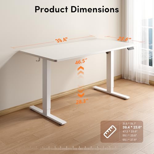 Image of FEZIBO One-Piece Standing Desk, 40 inchx24 inch Seamless Tabletop Electric Height Adjustable for Home Office, Study Rooms & Multi-Device Workstations, White