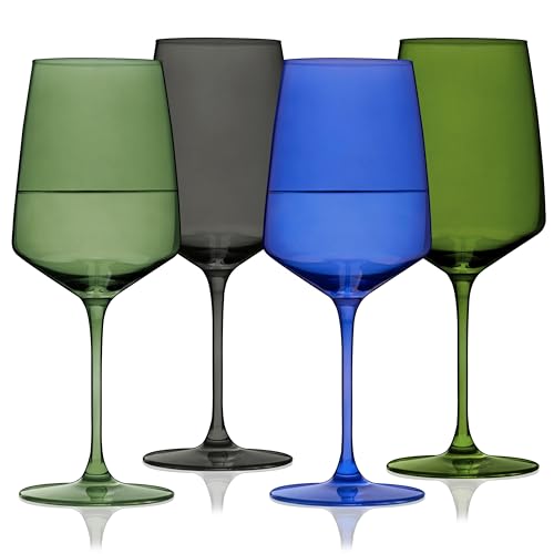 Viski Reserve Nouveau Colorful Wine Glasses, Crystal Glassware for Red