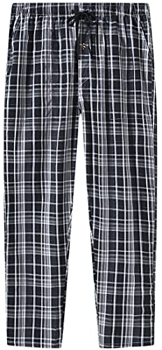 Image of MoFiz Mens Cotton Pajama Pants Lightweight Lounge Sleep Plaid Bottoms with Pockets Drawstring