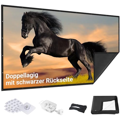 150Zoll Beamer Leinwand Upgrade-Version - Schwarze Rückseite Gerade Kanten Faltbar Waschbar und Knitterfrei - Für Heimkino und Outdoor - Weiß 16:9 von IOLIEO