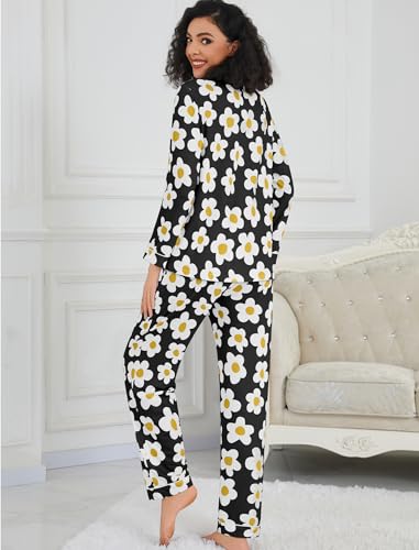 Image of SWOMOG Womens Pajamas Set Long Sleeve Sleepwear Button Down Nightwear Soft Cotton Pj Lounge Sets