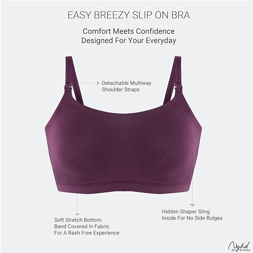 Image of NYKD (NYB165 Cotton Non Padded & Non Wired Full Coverage Slip On T-Shirt Bra for Women | Easy Breezy Soft Fabric with Hidden Shaper Sling for No Side Bulge & Detachable Strap