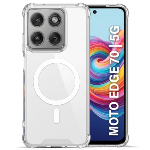 Image of TRUEUPGRADE Back Cover for Motorola Moto Edge 70 5G | Mag-Safe Printed Transparent Case | Hard PC Back + Soft TPU Bumper | Magnetic Print Shockproof Protective Cover | Crystal Clear
