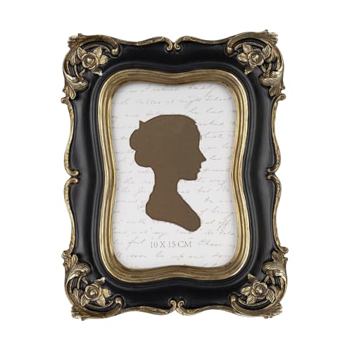 Tone Link. Vintage Picture Frame 4x6 Inch, Luxury Antique Photo Frames with Glass Front, Tabletop Wall Hanging, Black and Gold