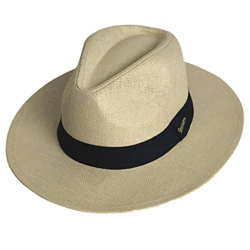 Chapéu Moda Panamá Shantung Casual Praia Unissex Aba Larga - Bege