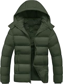 جاكيت شتوي منتفخ مقاوم للماء، لون اخضر عسكري، معطف مبطن بغطاء راس مع سحاب للاغلاق، ملابس خارجية دافئة معزولة
