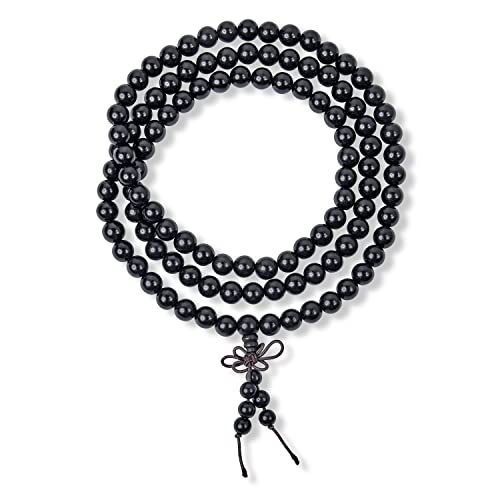 Preisvergleich Produktbild Edelstein Natürlichen Schwarzen Onyx Buddhistischen Mala Gebet Perle Lange Natürliche Stränge Perlen Für Meditation Gebet Yoga Rosenkranz Halskette Für Männer Für Frauen Stacking Wrap Stretch Armband