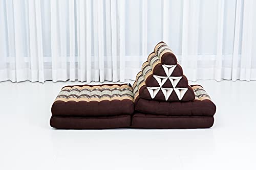 Image of Leewadee 4-Fold Mat with Triangle Cushion - Firm TV Pillow, Foldable Mattress with Cushion Made of Eco-Friendly Kapok, 89 x 20 inches, Brown