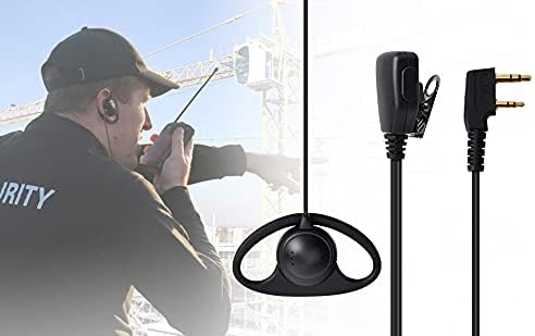UAYESOK 2 Pin D-Shape Earpiece Walkie Talkie Headset with PTT Mic Microphone for Baofeng UV-5R UV-5RA 777 888S UV-82 Kenwood TH-22A TH-22AT TH-22E TH-25 WOUXUN HYT PUXING 2 Way Radio (1 Pack)
