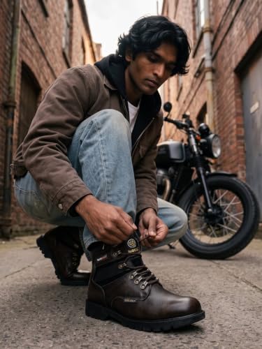 Image of Bacca Bucci Mens 6 inches Premium Steel Toe Cap Real Grain Leather Outdoor Laceup Boots /Warranted Qualtiy & Durable Boot
