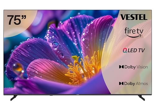 Vestel QLED Fernseher 75 Zoll Fire TV 4K UHD Fernseher, Smart TV mit Dolby Vision HDR, Dolby Atmos und integriertem Triple-Tuner, HDR TV 75QF9940 schwarz