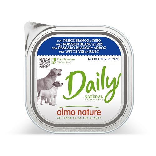 almo nature Daily con Pesce Bianco & Riso - Ricetta Senza Glutine - Cibo Umido per Cani Adulti - Pacco da 9 x 300 g