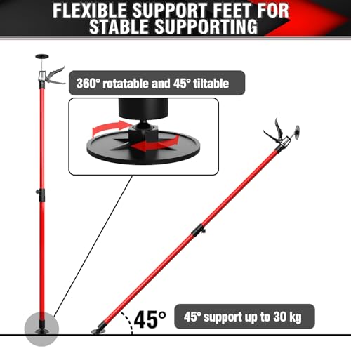 3-H Adjustable Support Pole 45-114 Inches, 4 Pack Heavy Duty All-Steel Telescoping Pole for Drywall Ceiling, One-Handed Quick Adjustment (Red) by 3-H - Image 5