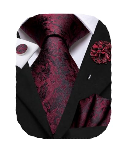 Image of Hi-Tie Men's Silk Ties Formal Woven Classic Necktie Pocket Square Cufflinks Lapel Pin Set Wedding Business