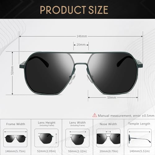 Image of SUNGAIT Polygon Aviator Sunglasses for Men Polarized Trendy Square Sun Glasses Retro Pilot Shades UV Protection