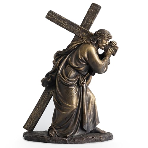 Estatua Católica de Jesús con Cruz de 12.5 pulgadas