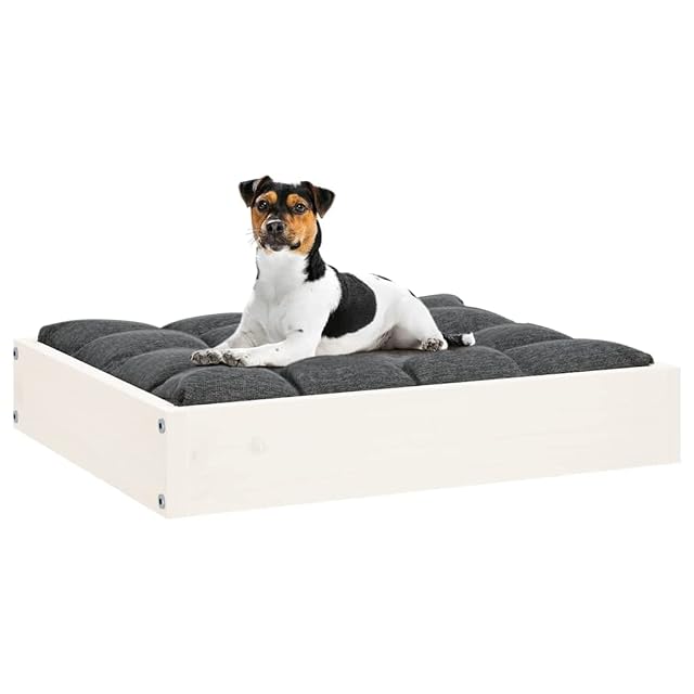 Foto 6 de 8 de vidaXL Cama para Perros Madera Maciza de Pino Blanco 51,5x44x9 cm Mascotas