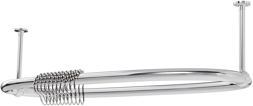 SATOH Oval Shower Curtain Rod for Bathroom Ceiling Mounted Low Carbon Steel Chrome Shower Curtain Rail for Clawfoot Tub Curtain Rod with Adjustable Ceiling Support - 43x25 Inch (Free Curtain Hooks)