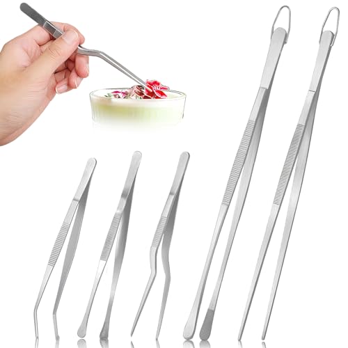 SuproBarware Stainless Steel Cooking Tweezers Set of 5-12inch and 6.4inch, Kitchen Tweezers, Pasta Tongs, Thin and Skinny Tongs for Cooking, Food Tweezers, Food Tongs, Chef Tongs Tweezers, Spaghet