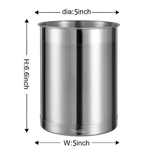 KSENDALO 2 Pack Utensil Crock, 6.6inch Cooking Utensil Holder Stainless Steel Container for Kitchen Counter,Metal Kitchen Spoon Spatula Cutlery Tool Holder Organizer, Silver (2 Pack) by KSENDALO - Image 3