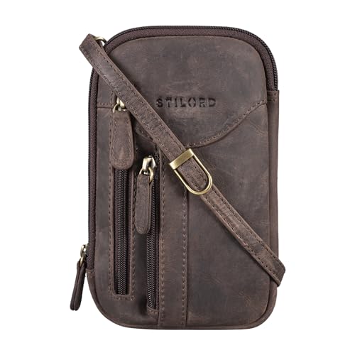 STILORD Lane 3-in-1 Handy Umhängetasche Gürteltasche Handgelenktasche Leder Brustbeutel für Smartphone Kleine Crossbody Bag Vintage Echtleder Farbe:dunkel - braun
