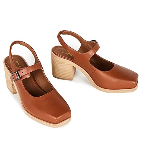 MOOMMO Women Block High Heel Slingback Mary Jane Pumps Platform Square Toe Ankle Buckle Strap Closed Toe Sandals 3 Inch Stacked Chunky Heel Dress Pumps Matte Retro Chic Office Daily 4-11 M US