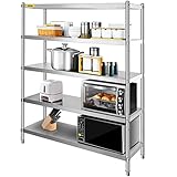 VEVOR Stainless Steel Shelving 60x18.5 Inch 5 Tier Adjustable Shelf Storage Unit Stainless Steel Heavy Duty Shelving for Kitchen Commercial Office Garage Storage 330lb Per Shelf