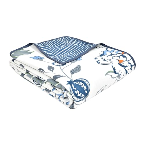 Image of BLOCKS OF INDIA 100% Cotton Dohar King Size Reversible Hand Block Printed Malmal Summer Dohar /Blanket (Blue Anar JAAL)