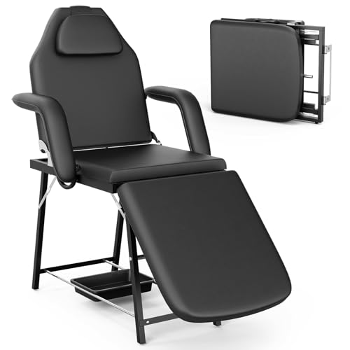ONPNO Folding Beauty Bed Adjustable Massage Table with Storage Bag Foldable Salon Tattoo Chair for Facial Spa Lash Black