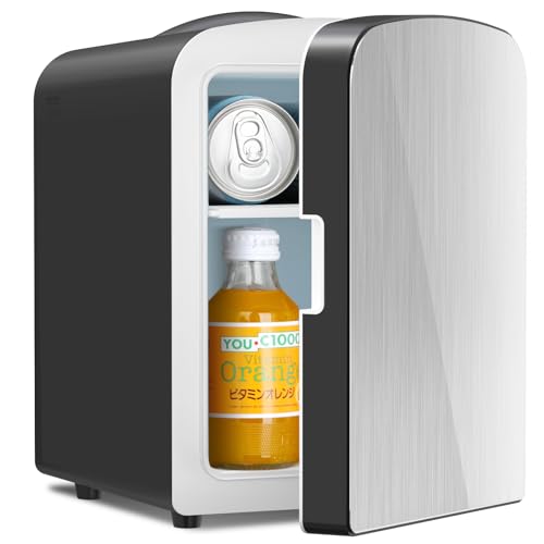 Image of Antarctic Star Compact Refrigerator, Portable Mini Fridge, Skin Care 4L Capacity /6 Cans, for Bedroom, Car, Office & Dorm, Small Cooler for Cosmetics, Magnetic Brushed Stainless Steel Door,Black