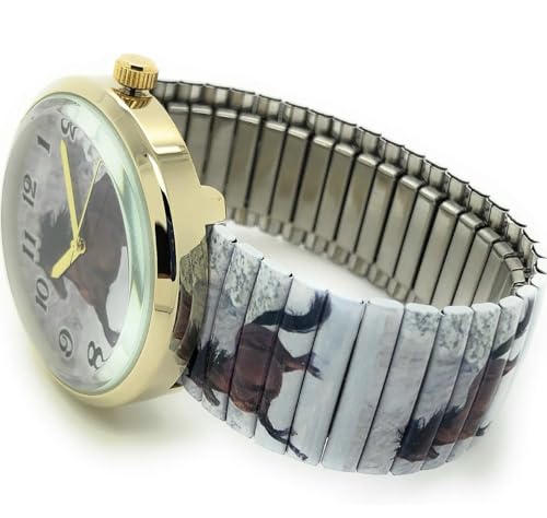 Varsales Montre à quartz analogique à quartz pour femme Motif animaux zoo océan mer plage élégante bande élastique, Motif cheval 8, Nouveauté – vue 3