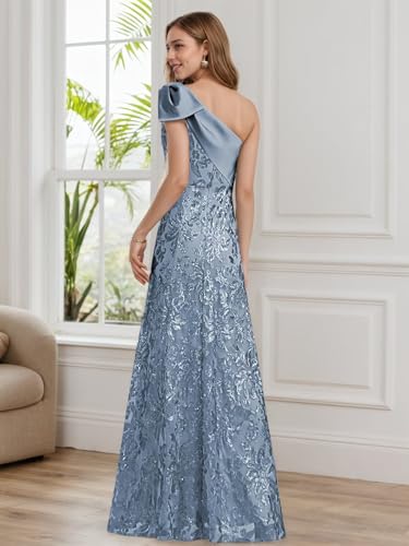 One Shoulder Mother of The Bride Dresses for Women Sequin Lace Formal Evening Dress with Bow2