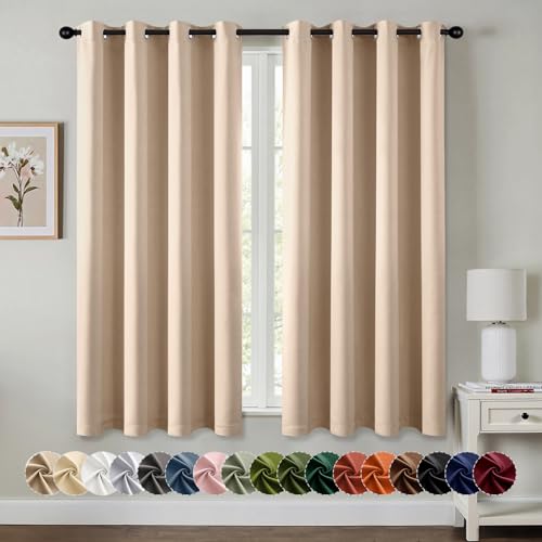 Image of MIULEE Blackout Curtains for Bedroom Living Room 2 Panels, Thermal Insulated Room Darkening Drapes Grommet Noise Reducing Light Blocking Window Treatments 68 Inches Long 55x68 Inch Beige